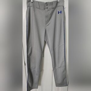 Mens Grey with Blue PIPING Baseball pants Underarmour Large